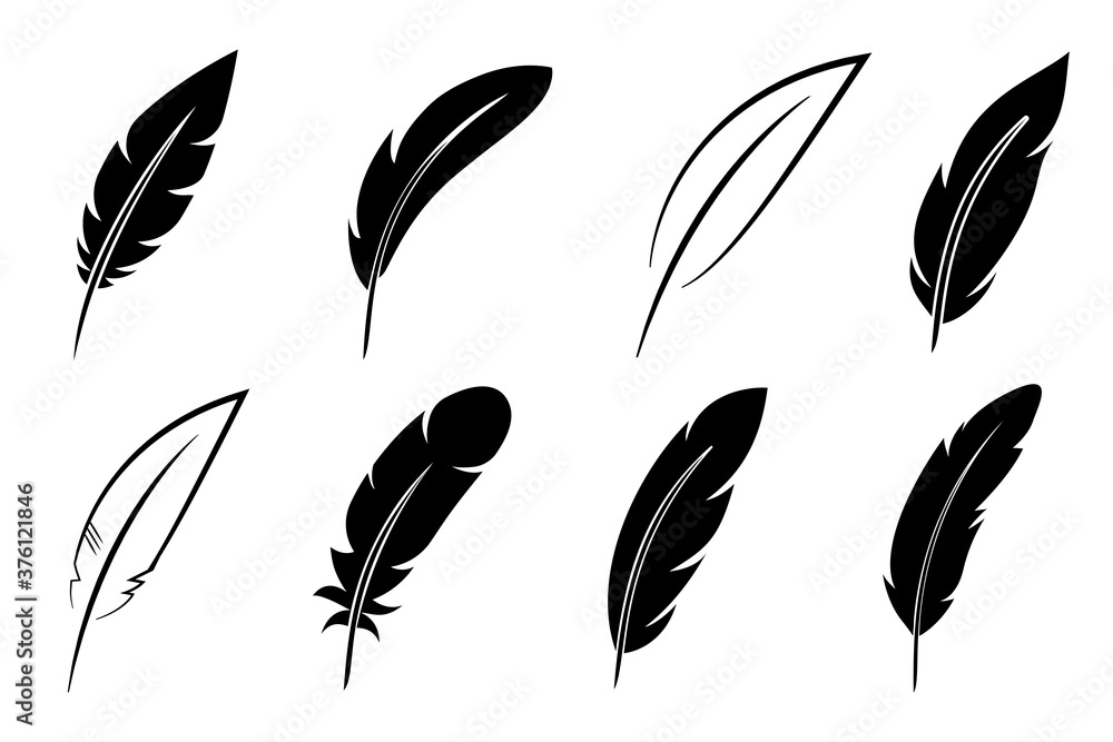 Set feather icon sign – vector - obrazy, fototapety, plakaty 