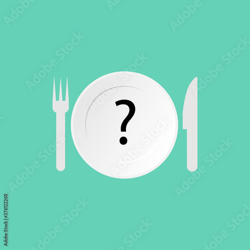Icon plate knife, fork, question mark. Vector illustration eps 10