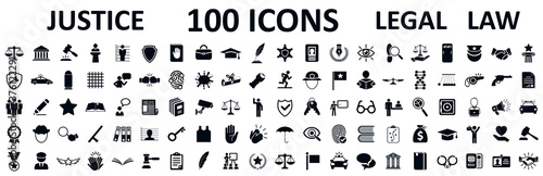 Photo Legal, law and justice 100 icons set - stock vector