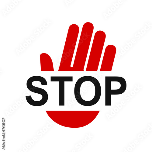 Stop red sign icon with white hand - stock vector