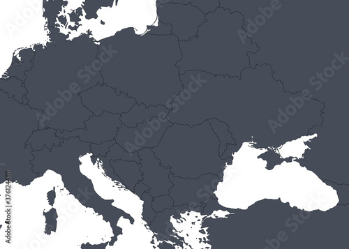 Europe outline map with countries borders. Detail of World political map, central and eastern European region photo