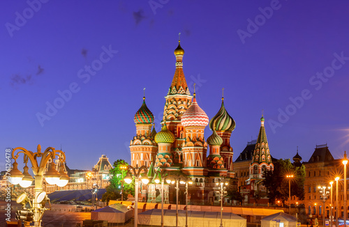 Cathedral of Vasily the Blessed (Saint Basil's Cathedral) on Red Square at night, Moscow, Russia