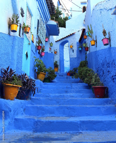 Streets of Chefchaouen, the blue city in Morocco.