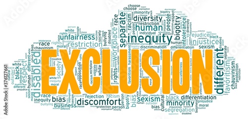 Exclusion vector illustration word cloud isolated on a white background. photo