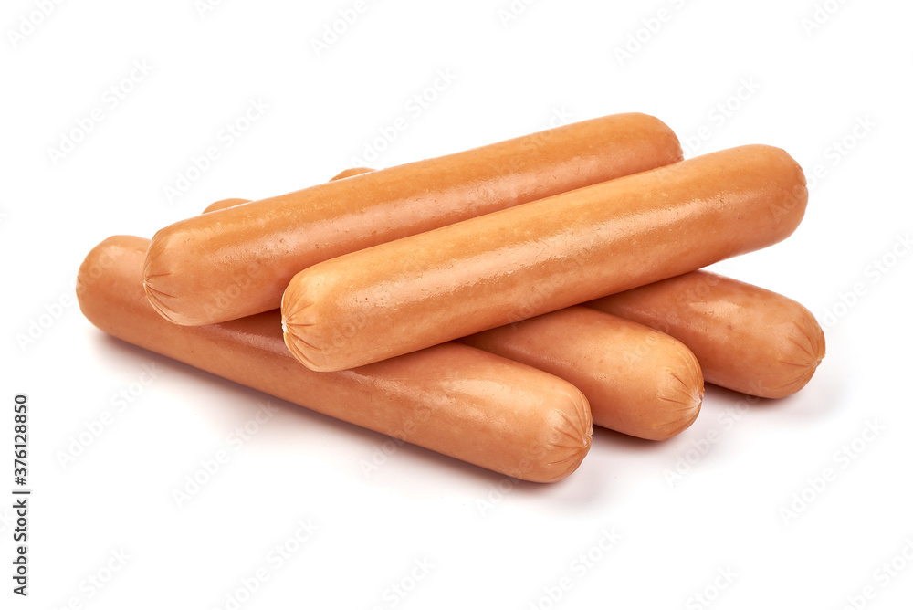 Boiled sausages, isolated on white background Boiled sausages, isolated on white background