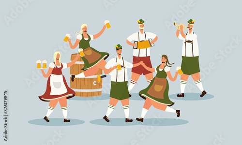 german people wearing tyrolean suit drinking beers and playing instruments