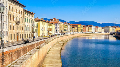 Embankment of Arno river in Pisa, Italy.
