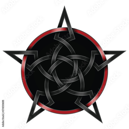 Interlocking star design in black and red Celtic style