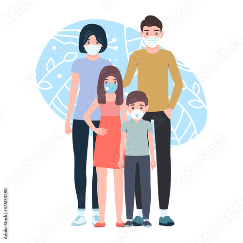 family wearing protective Medical mask for prevent corona virus Covid-19