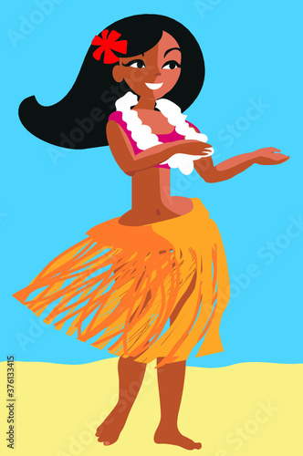 Hawaiian girl in the beach. Vector illustration