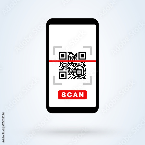 QR code scanning smartphone app linear icon. Matrix barcode scanner. Thin line illustration. 2D code mobile phone reader. Contour symbol. Editable stroke. Simple modern icon design illustration.
