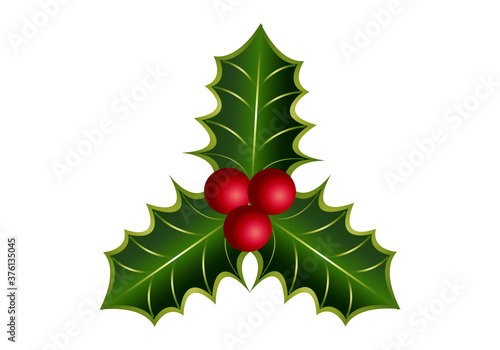 Adorno navideño de hojas y frutos de acebo