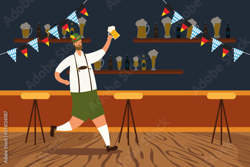 german man wearing tyrolean suit drinking beer character