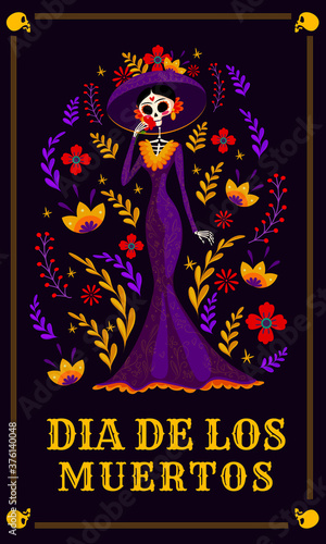 La Calavera Catrina. Elegant Skull. Dia de Muertos (Day of the Dead). Mexican tradition. Vector illustration