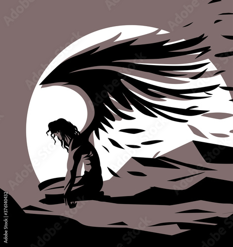fallen angel with broken wings on ground