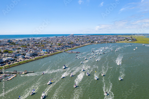 Trump Boaters South Jersey parade through Wildwood New Jersey aerial drone view- Wildwood Crest, NJ, USA - September 5 2020
