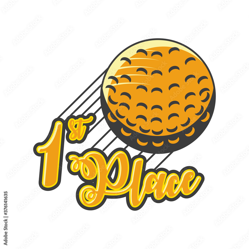 1st place label with golf ball on white background 1st place label with golf ball on white background
