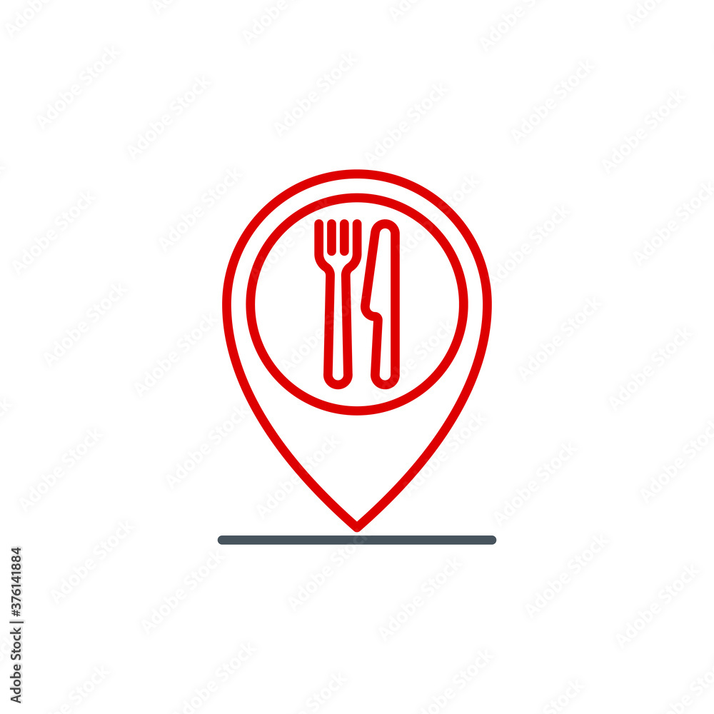 mobile app icon public catering point isolated on white. outline app symbol restaurant address location. Pointer cursor with knife fork and spoon for map Quality design element with editable Stroke mobile app icon public catering point isolated on white. outline app symbol restaurant address location. Pointer cursor with knife fork and spoon for map Quality design element with editable Stroke