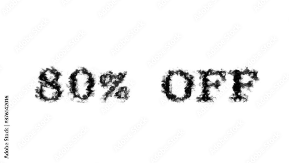 80% Off smoke text effect white isolated background. animated text effect with high visual impact. letter and text effect. 80% Off smoke text effect white isolated background. animated text effect with high visual impact. letter and text effect.