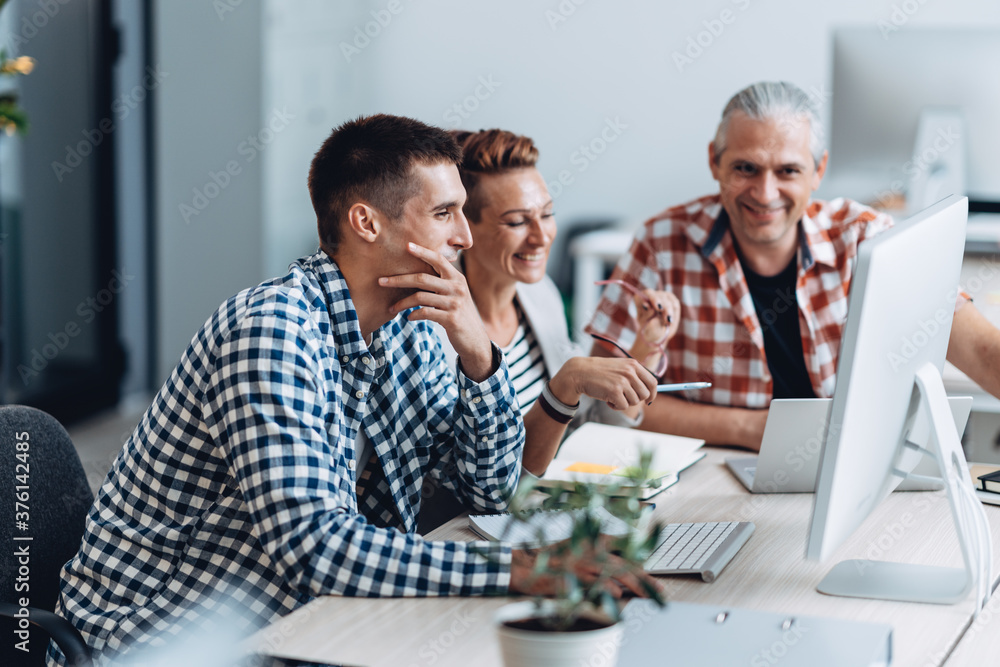 Business people create positive atmosphere at the office Business people create positive atmosphere at the office