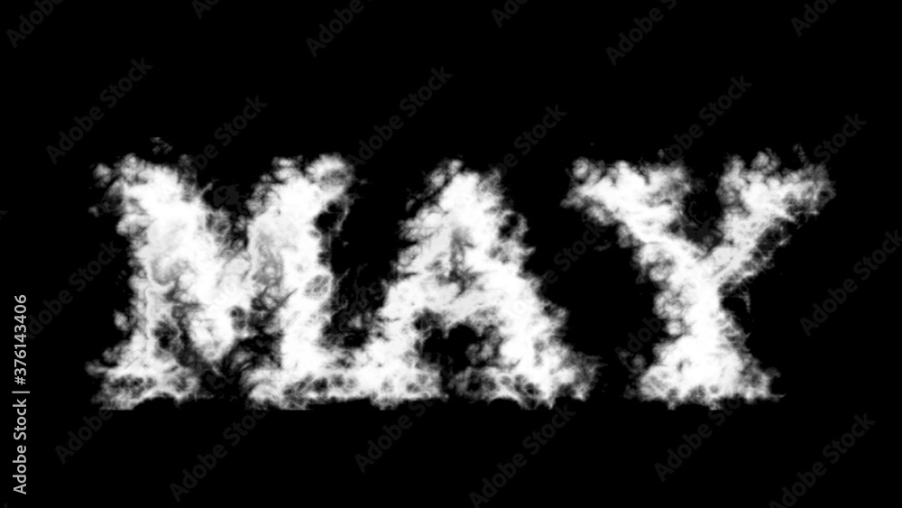 May cloud text effect black isolated background. animated text effect with high visual impact. letter and text effect. 