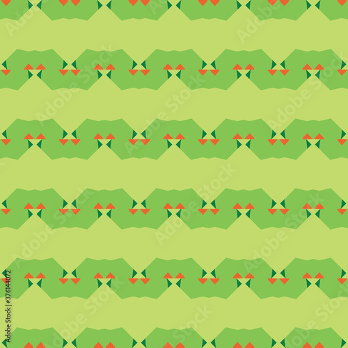 Vector seamless pattern texture background with geometric shapes  colored in orange  green colors.