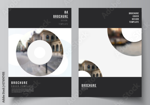 Vector layout of A4 cover mockups templates for brochure, flyer layout, booklet, cover design, book design, brochure cover. Background template with rounds, circles for IT, technology. Minimal style.
