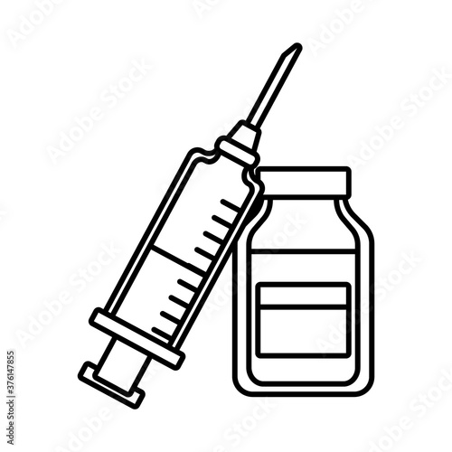 vaccine syringe with bottle drugs line style icon