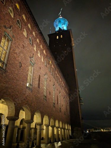 Stockholm City Hall or Stadshuset at night, Sweden. photo