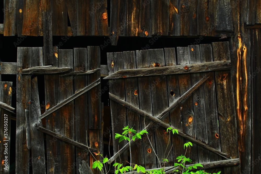 Stare drewniane drzwi do szopy na wsi w polsce