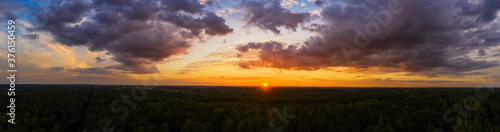 Summer colorful sunset aerial panorama