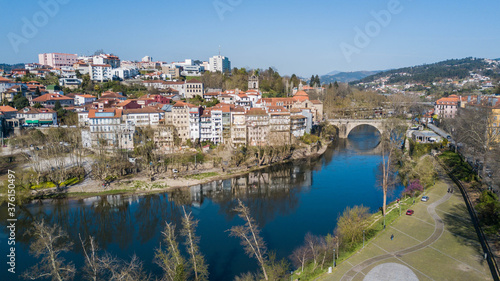 Aerial view of the city of Amarante, Portugal. Historic center of Amarante