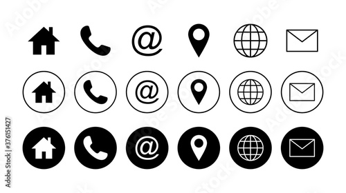 Web icon set. Business card contact information icons. Contact us icon set