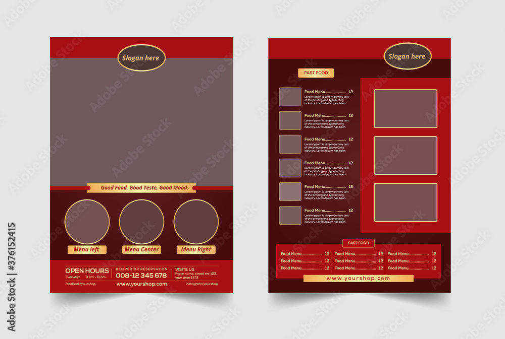 Templates food menu A4 size, folding brochures and flyers narrow for a ...