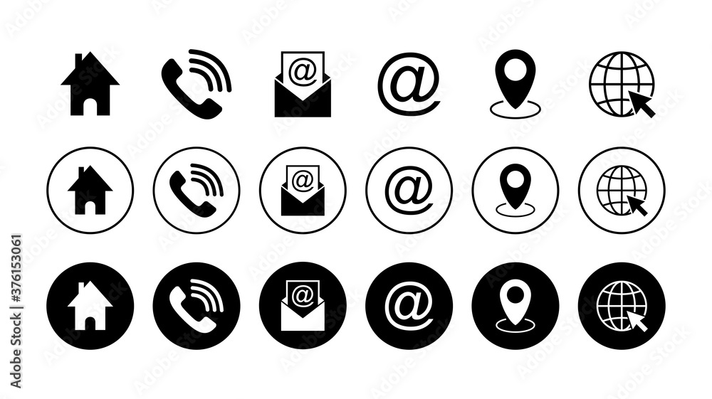 Web icon set. Business card contact information icons. Contact us icon Web icon set. Business card contact information icons. Contact us icon
