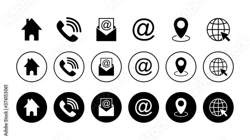 Web icon set. Business card contact information icons. Contact us icon
