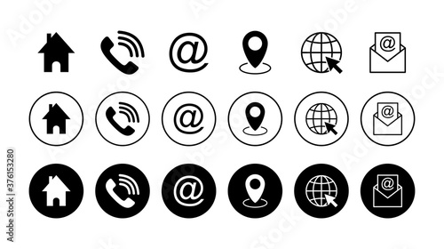 Web icon set. Business card contact information icons. Contact us icon set