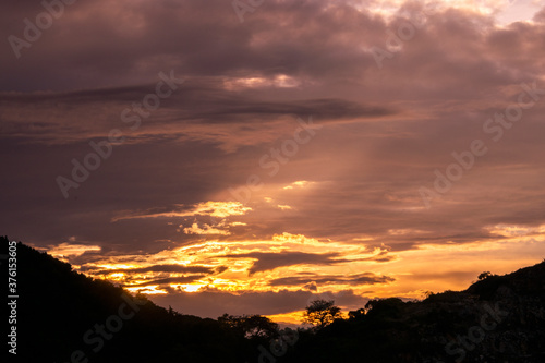 Silutea mountain sunset cloudiness, winter time distant rains.