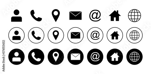 Web icon set. Business card contact information icons. Contact us icon set