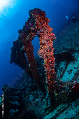 Scuba diving to the remaining structure of the RMS Rhone wreck