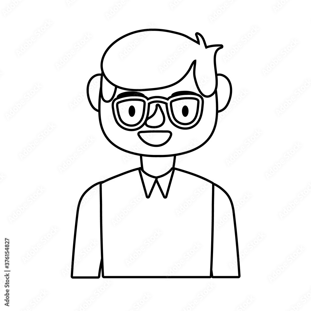 male teacher wearing eyeglasses worker character line style icon