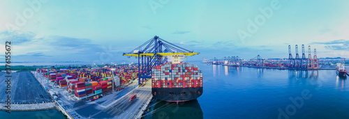 Photography Aerial top view Of Container ship