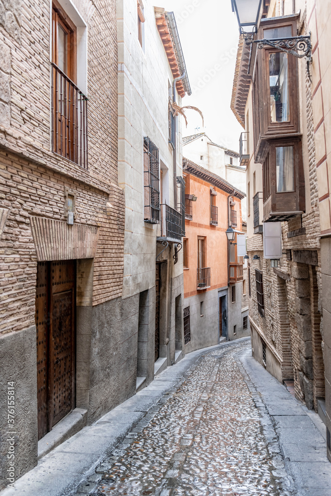 In Toledo, Spain, beautiful architecture and scenery along the back streets of the charming old city.