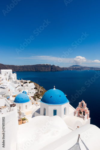 View of the Blue domes in Oia, Santorini
