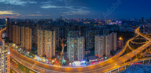 Wuhan city night skyline scenery in summer  Hubei  China