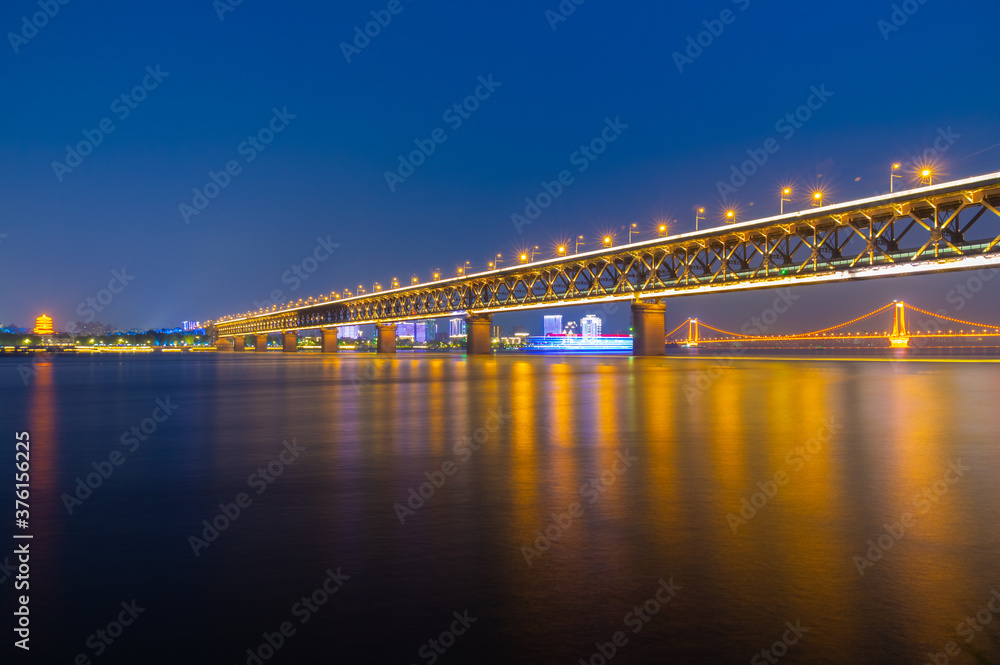 Wuhan city night skyline scenery in summer, Hubei, China