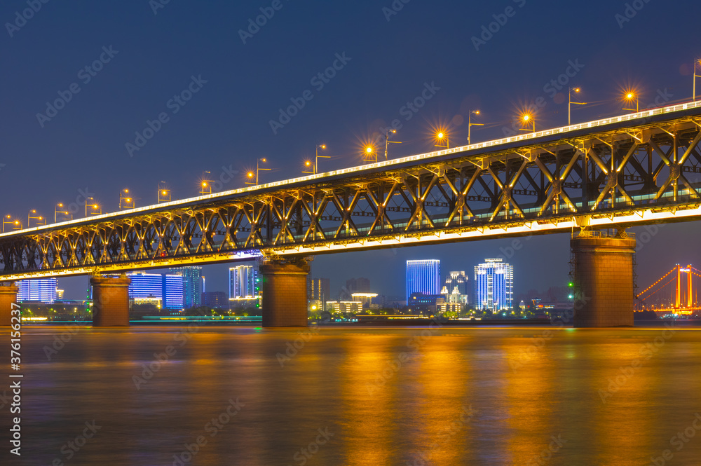 Wuhan city night skyline scenery in summer, Hubei, China Wuhan city night skyline scenery in summer, Hubei, China