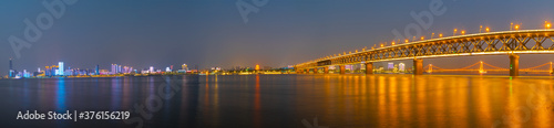 Wuhan city night skyline scenery in summer, Hubei, China