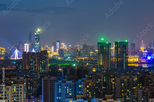 Wuhan city night skyline scenery in summer, Hubei, China