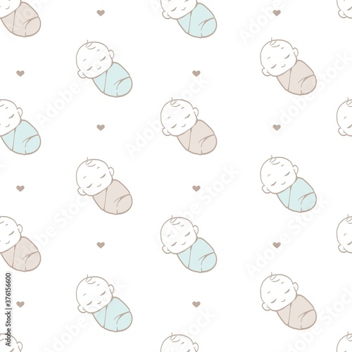 Cute Newborn Baby Vector Illustration Background Seamless Pattern